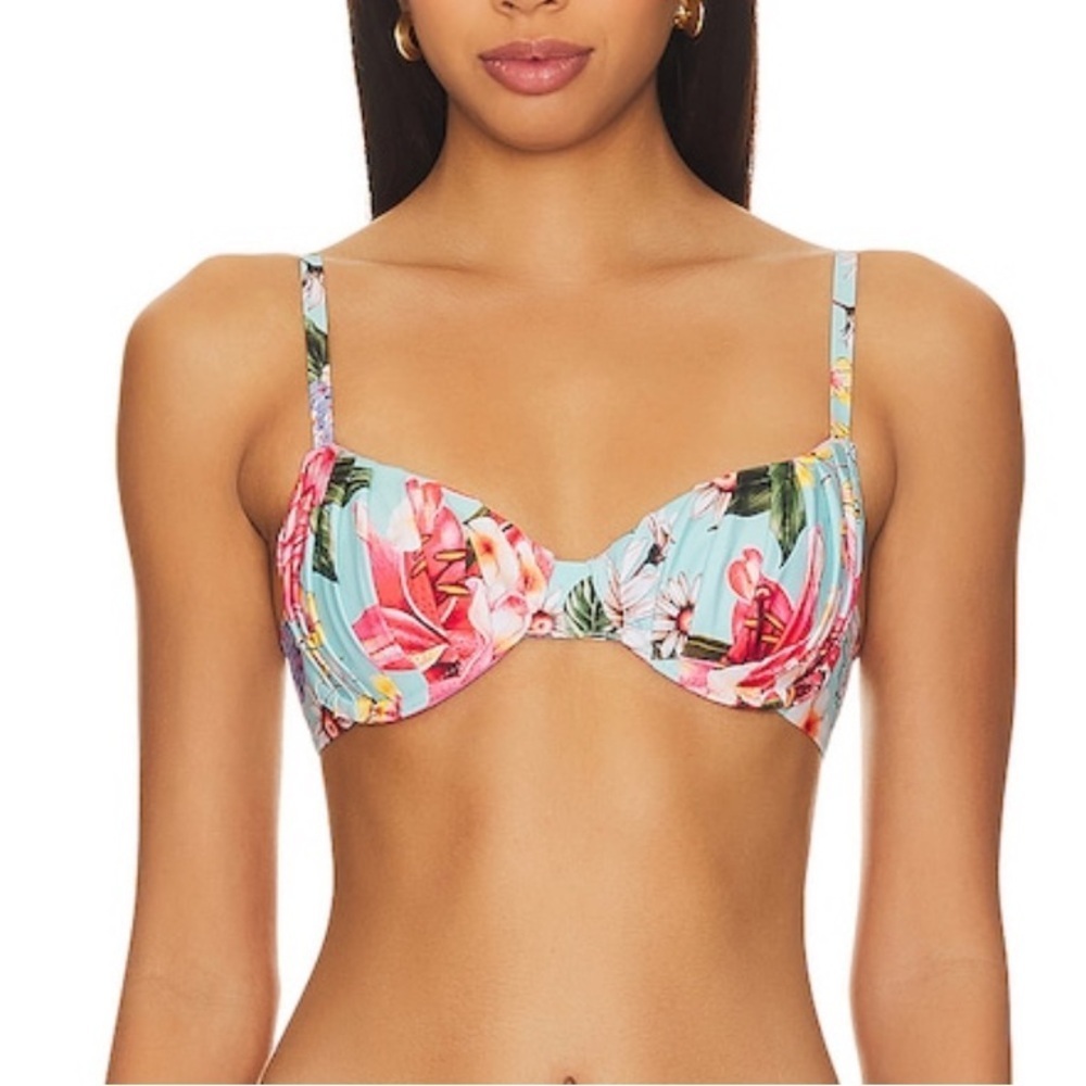 Agua Bendita REVOLVE Karin Underwire Top Aqua Floral Print bikini swimsuit M